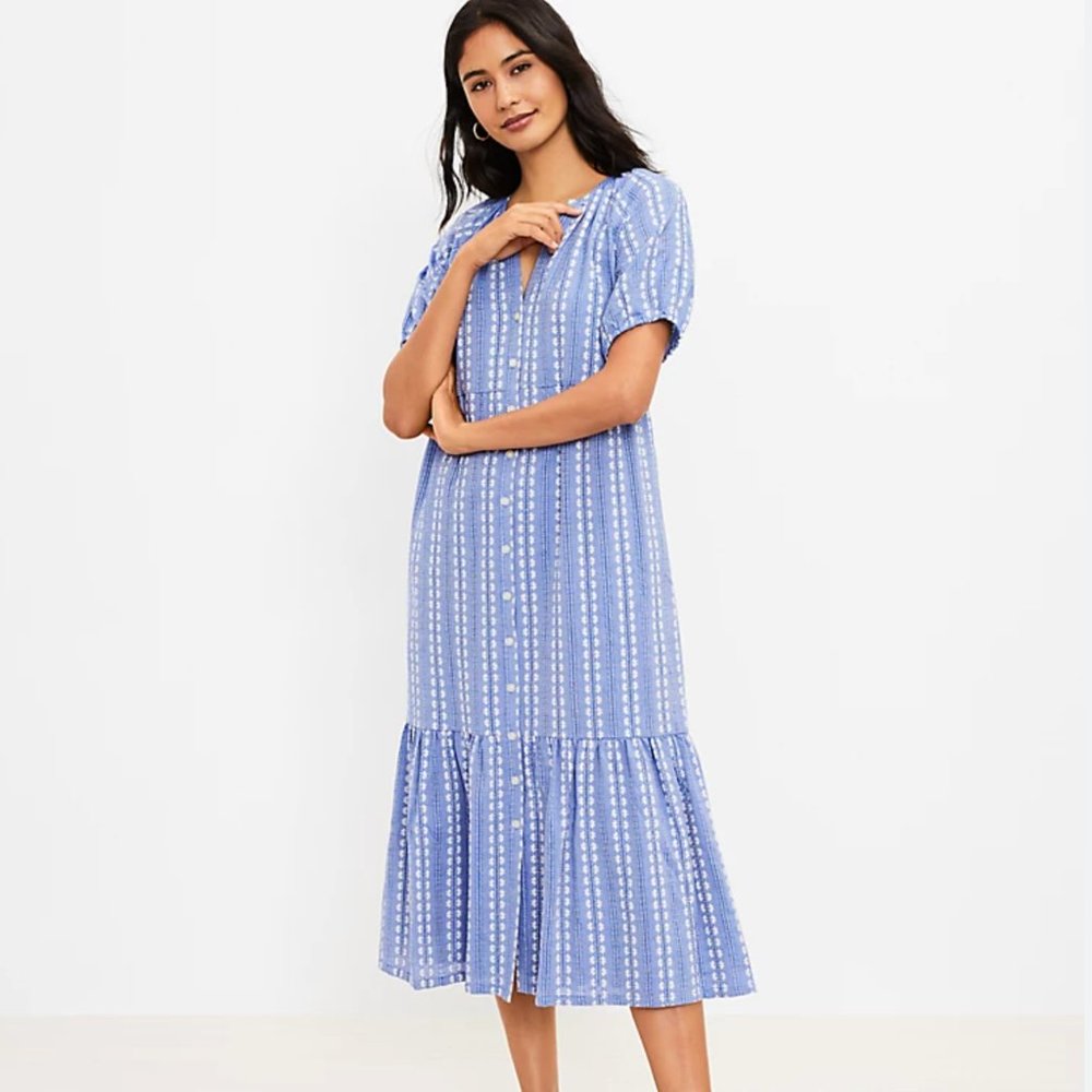 LOFT Blue and White Striped Dress